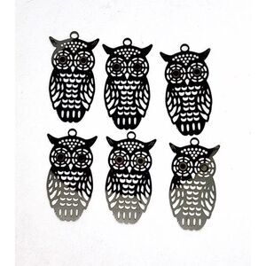 6pcs Beads for Jewelry Making Dark Silver Metal Owl Charm #18321
